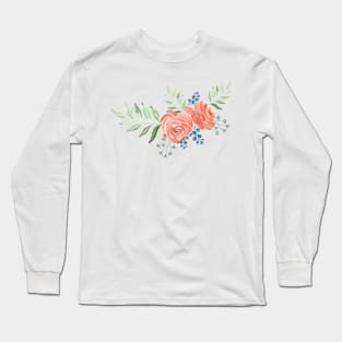 ORANGE PEACH WATERCOLOR ROSE FLOWERS Long Sleeve T-Shirt